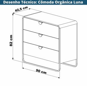 Comoda Organica Luna Artesano 90 cm -largura- em MDP Nero Tres Gavetas Base Metal Preto -5-